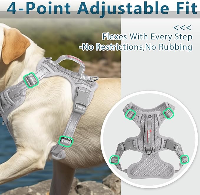 BARKBAY Dog Harness No Pull with ID Tag Pocket - Heavy Duty, Reflective, Easy Control for Large Dogs(Grey,M)