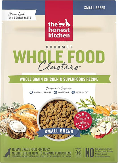 The Honest Kitchen Human Grade Whole Food Dry Dog Food, Clusters Small Breed Whole Grain Dry Dog Food, Chicken, 1 lb