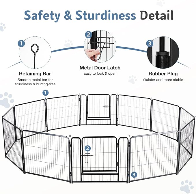 DUMOS Dog Playpen Indoor, Metal 24 Inch 12 Panels Foldable Pet Fence with Door, Outdoor Small Medium Large Dog Puppy Portable Exercise Play Pen for RV Camping, Trips, Play Yard