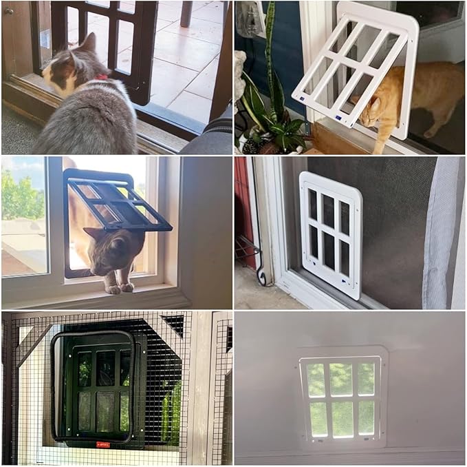 Enjoying Cat Door for Screen Doors, Passage Opening 8.3" x 10.3", Access Freely, Magnetic Swing Flap, Small Pet Door for Sliding Doors Window, Lockable, White