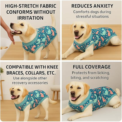 PetWarm Dog Surgery Shirts, Pet Coat's Inner Clothes, Substitute E-Collar and Cone, Dog Surgery Recovery Suit, Female Male Onesie for Dogs Spay Neuter, Dinosaur Pattern, Multi-Colored, XL