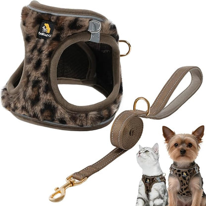 BELLA & PAL Step in Vest Harness for Small and Medium Dogs, No Pull Small Dog Harness with Leash Set, Comfortable Air Mesh Dog Vest Harness with Reflective Strip (Brown Leopard, L)