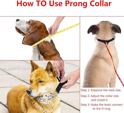 Dog Training Collar, Dog Prong Collar,High Strength Quick Release Metal Buckle,Comfort Rubber Tips,for Medium Dogs(3.0mm, 19.6-Inch, Black)