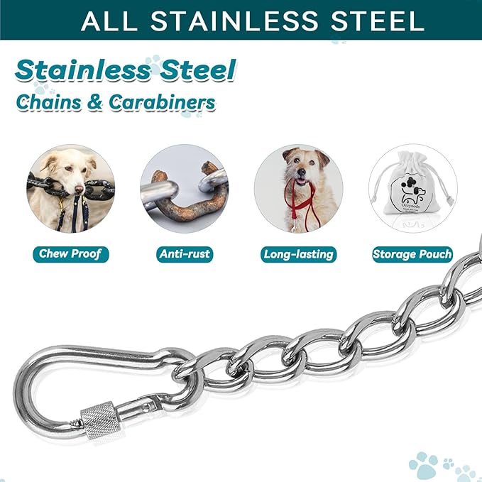 Dog Collar Safety Clip, Chew Proof Prong Collar Double Ended Backup Clasp Stainless Steel, Heavy Duty Dog Chain Leash Connector for Harness, Pinch, Gentle Lead with Carabiner, 4.6in