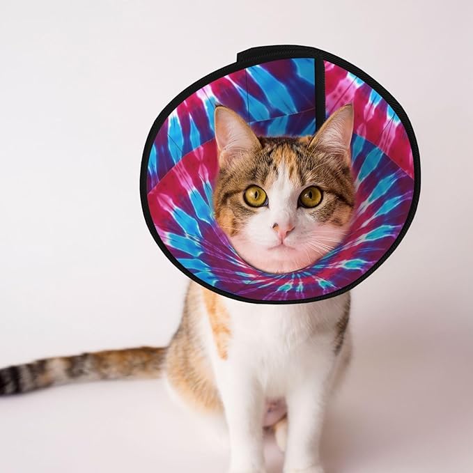 Adjustable Dog Recovery Cone Collar Tie Dye, Soft Dog Cone Collar After Surgery, Elizabethan Collar, Anti-Bite and Anti-Lick, Breathable for Large Medium Small Dogs
