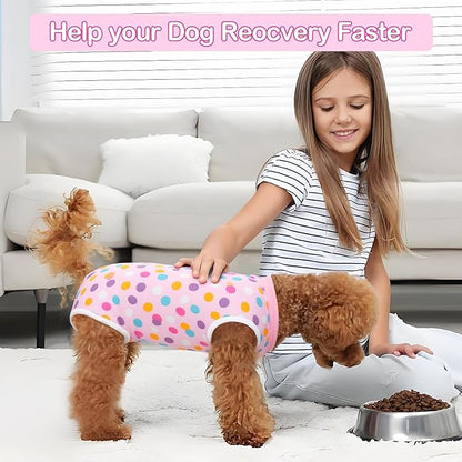 Coppthinktu Recovery Suit for Dogs After Surgery, Dog Onesie Surgery Recovery Suit for Female Spay, Soft Surgical Pajamas Bodysuits for Puppy to Prevent Licking Dog Cone Alternative Dots S