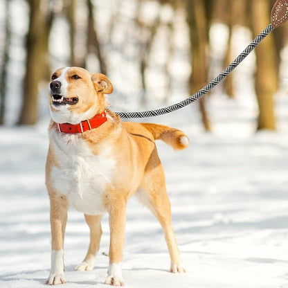 Mile High Life Rope Leash with Genuine Leather Connection, 6 FT/5 FT/4 FT, Heavy Duty Leash for Medium & Large Dogs (Black Beige, 48 Inch)