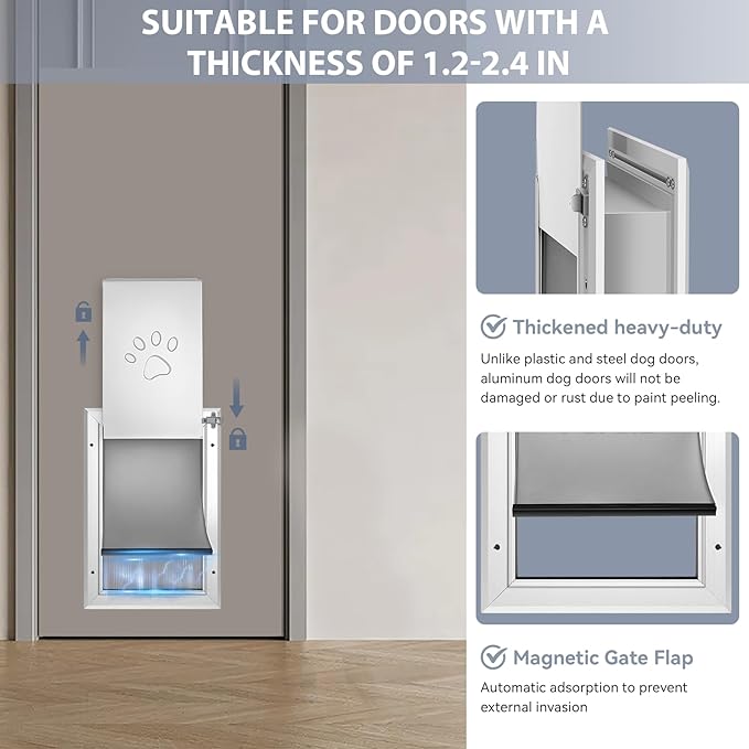 [Petoasis] 3-Flaps Heavy-Duty Dog Door, Rust Proof Aluminum Alloy Frame, Extreme Weather Dog Door Can Block Wind, Snow, and Rainwater Intrusion (Silvery White, Large for Door)