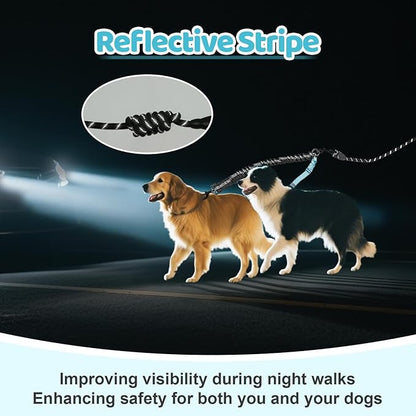 Double Dog Leash - 360°Swivel Tangle Free Splitter Attachment, 2 Dogs Multi-Functional Leashes, Dual Rope for Outdoor Walk Train Small Medium Large Two Pet, Lake Blue
