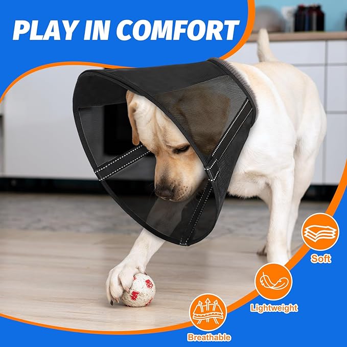 Breathable Mesh Dog Cone Collar for Surgery, Soft Elizabethan Recovery Alternative to Stop Licking,Pet Neck Collar for Large Medium Small Breeds(Navy Black,3)