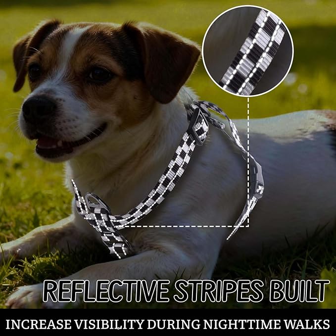 Roses&Poetry Dog Harness for Large Dogs, 6 Point Adjustable Fit No Pull Harness with Handle for Control and Easy Walking, Reflective Pet Halter Harnesses（Blackwhite-L）