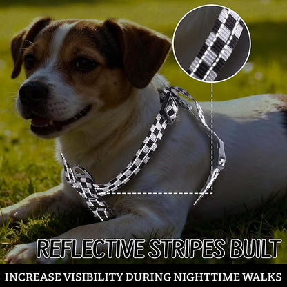 Roses&Poetry Dog Harness Small Sized Dog, 6 Point Adjustable Fit No Pull Harness with Handle for Control and Easy Walking, Reflective Pet Halter Harnesses（Blackwhite-S）