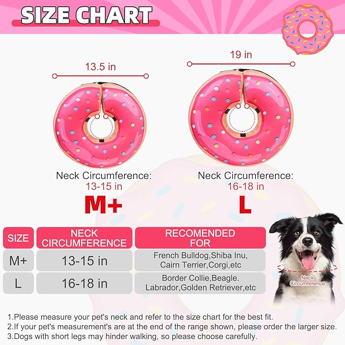 KOOLTAIL Inflatable Dog Cone Collar, Soft Donut E Collar for Dogs After Surgery to Stop Licking Enhanced Alternative, Blow Up Pet Neck Pillow Recovery Adjustable Cone for Dog Cat, Upgrade Size,Donut L