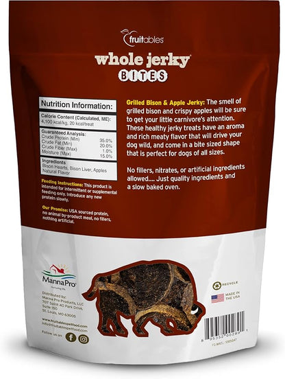 Fruitables Whole Jerky Bites, Healthy Dog Treats, Puppy Essentials, Jerky Dog Treats, Made in the USA, No Artificial Ingredients, Grilled Bison & Apple Flavor, 5oz