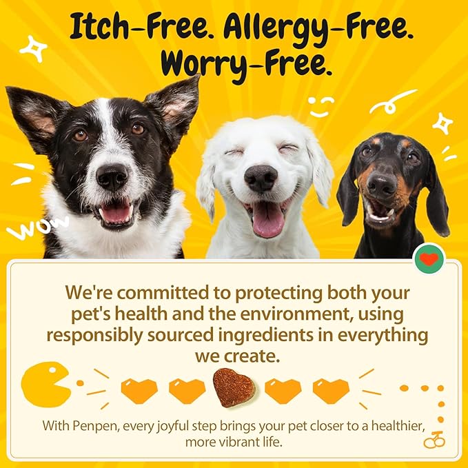 PENPEN Dog Allergy Relief Chews, Dog Itching Skin Relief, Omega 3 for Dogs Itch Supplement, Relieve Seasonal Allergy, Provide Immune Support (Peanut Butter Chews, 180ct)