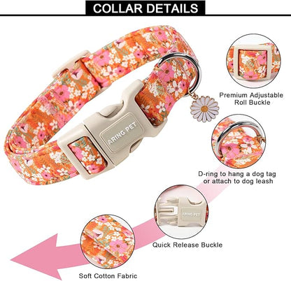 ARING PET Spring Summer Dog Collar, Cute Daisy Wildflower Floral Blossom Pet Collars for Small Medium Large Girl Dogs-XS Size