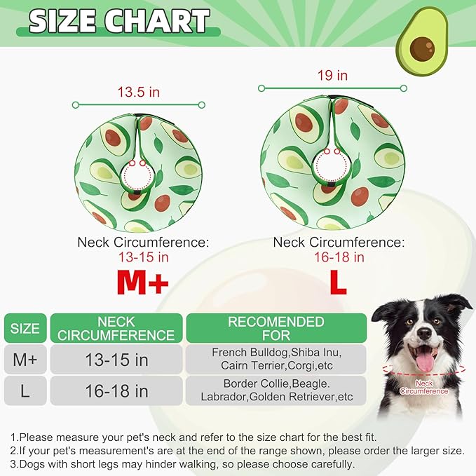 KOOLTAIL Inflatable Dog Cone Collar, Soft Donut E Collar for Dogs After Surgery to Stop Licking Enhanced Alternative, Blow Up Pet Neck Pillow Recovery Adjustable Cone for Dog Cat，Avocado M