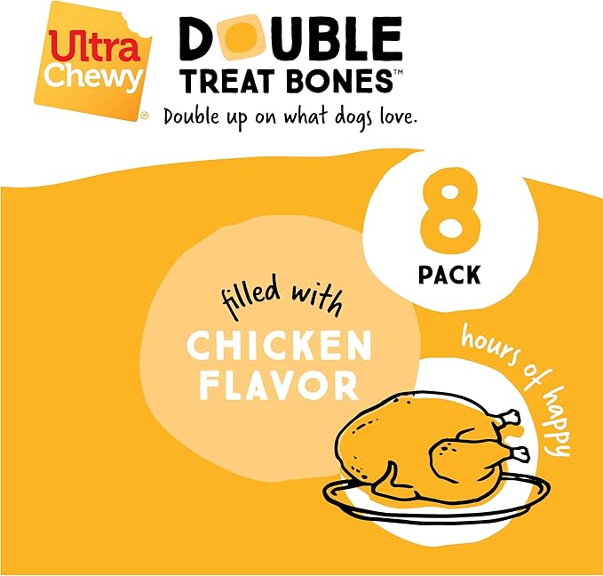 Ultra Chewy Double Treat Bones: Long-Lasting Dog Treats Made in USA for Large and Small Breeds, Highly Digestible, Ideal for Aggressive Chewers (Chicken, 2 Value Packs)