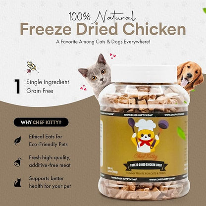 Chicken Liver Dog Treats | Freeze Dried Liver Treats for Dogs, 100% Human Grade, Single Ingredient | Grain-Free Kitten Treats, High Protein | No Additives or Preservatives | Tested in USA | 3.1 oz