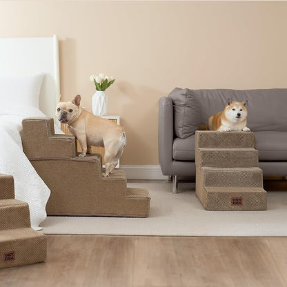 EHEYCIGA Dog Stairs for High Bed 22.5" H, 5-Step Dog Steps for Bed, Pet Steps for Small Dogs and Cats, Non-Slip Balanced Pet Ramp Indoor, Camel
