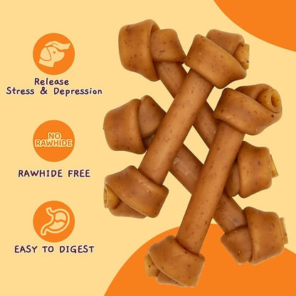 Jungle Calling Rawhide Free Dog Treats, Peanut Butter Bones, 6.5'' Pet Chews for Medium and Large Dogs,Digestible Chewing Snacks,4 Count (Pack of 1)