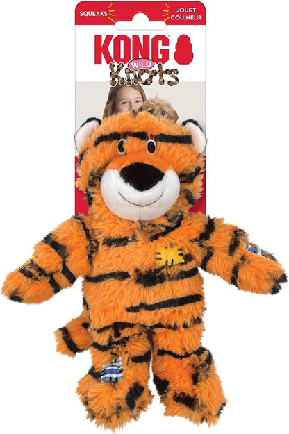 KONG Wild Knots Tiger Dog Toy (Small/Medium) Durable Internal Knotted Rope, Minimal Stuffing for Less Mess – Soft Plush Chew Toy for Dogs