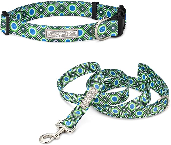 Lucky Love Dog - Easy Click Buckle Dog Collar with Leash Set Combo, Durable & Comfortable for Male & Female Dogs, Pet Collar for Large Dogs, Secure Fit - Leo Combo, Large