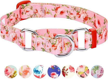 Blueberry Pet Spring Scent Inspired Rose Print Martingale Safety Training Dog Collar, Baby Pink, Large, Heavy Duty Adjustable Collars for Dogs