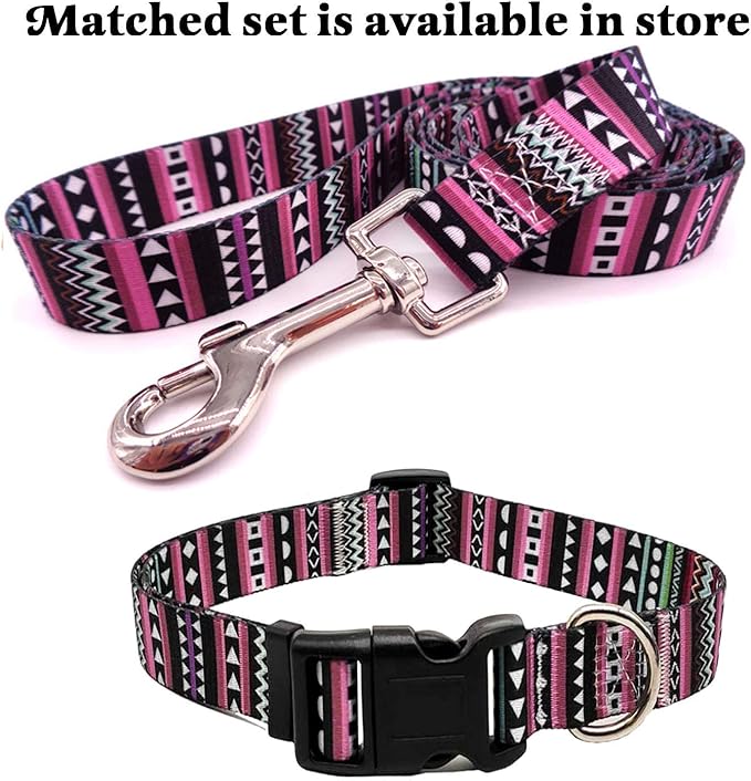 Mihqy Dog Collar with Bohemia Floral Tribal Geometric Patterns - Soft Ethnic Style Collar Adjustable for Small Medium Large Dogs (Bohemian Purple,XS)