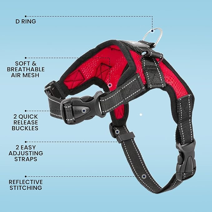 No Pull Reflective Adjustable Dog Harness with Handle- Comfortable Soft All Weather Mesh, Easy On Puppy Harness for Small Medium and Large Dogs (Red) X-Large