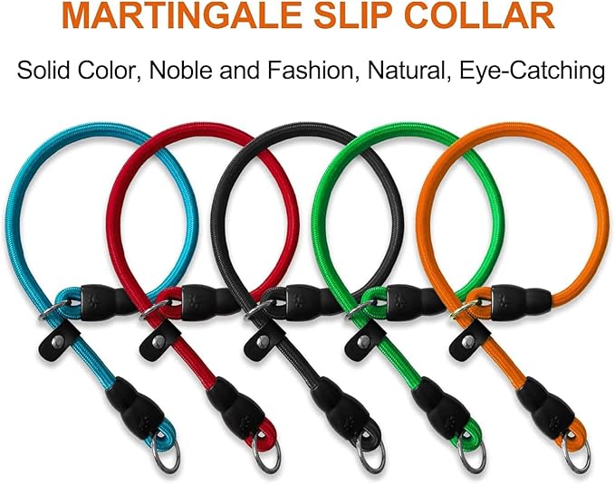 Slip Collar, Dog Choker Collar, Nylon Dog Training Collar with Slidable Stopper No Pull Dog Collars Martingale Collars for Small Medium Large Dogs, Blue, S