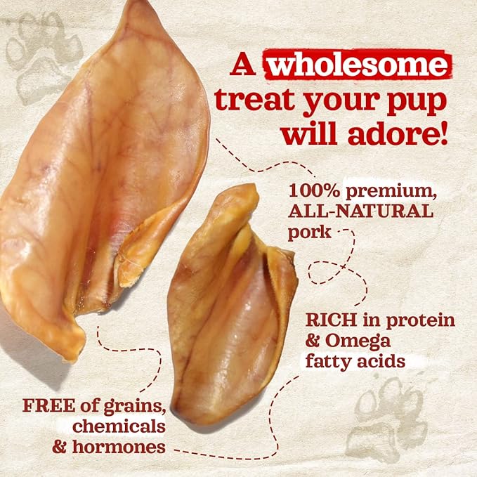 Natural Farm Pig Ears for Dogs (25 Pack), All-Natural WholeThick Pigs Ears, Single Ingredient & Highly Digestible, Better Than Rawhide- Dog Snacks, Dog Pig Ears for Puppy, Medium & Large Dogs