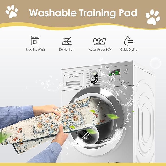 SCLOSE Washable Pee Pad for Dogs Extra Large, 72" x 72" Reusable Puppy Pads Waterproof Dog Rugs, Super Absorbent, Leakproof, Dog Crate Pad, Playpen Mat, Whelping Pads, White Medallion