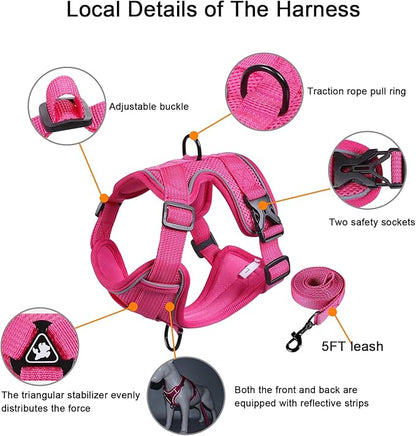 SOLMOONY Small Dog Harness,Soft Mesh Puppy Harness and Leash Set,No Escape Cat Harnesses for Training Walking,Reflective Adjustable Puppy Vest for Small Medium Dogs, Cats (Hot Pink, M)