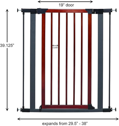 MidWest Homes for Pets 39-Inch Tall Pet Gate with Textured Graphite Frame and Decorative Wood Door, Expands to 38 Inches Wide, Includes 3-inch Extensions