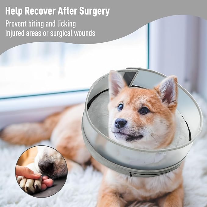 Inflatable Dog Cone, Soft Dog Cone Collar After Surgery for Alternative with Enhanced Anti-Licking Guard Shield Adjustable Detachable, Elizabethan Collar (L, Gray)