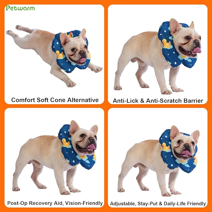 PetWarm Recovery Collar for Dogs, Dog Recovery Collar, Lightweight Pet Neck Protector with Memory Foam Padding, Gentle No-Lick Flower Design for Calm Rest and Travel, Duck Print, Green, S