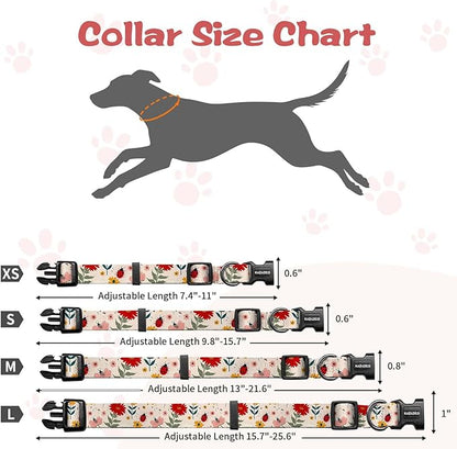 Kazazoo Dog Collar Cute and Soft Nylon Puppy Collar for Boy and Girl, Adjustable Dog Collars for Small Medium Dogs, Ladybugs and Flowers-XS