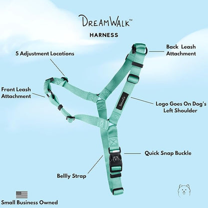 ShawnCo Dream Walk No-Pull Dog Harness- Adjustable, Comfortable, Easy to Use Pet Halter to Help Stop Pulling for Small, Medium and Large Dogs (Seafoam, S)