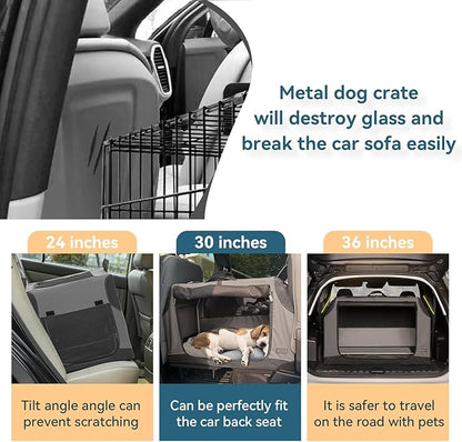 PETSFIT Dog Travel Crate, Soft Sided Dog Crate - 36 Inch Sturdy Adjustable Structure, Easy to Set Up, Collapsible Dog Crate for Car, Light Tough with 3 Mesh Doors Gray
