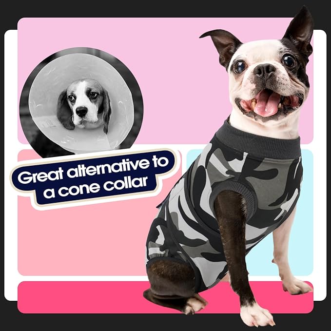FUAMEY Dog Recovery Suit Male,Dogs Surgery Neuter Suits Puppy Spay Shirts for Female Protect Dog's Skin Anti Licking Abdominal Wounds Doggie Onesie Pet Bodysuit Alternative to Cone Grey Camouflage XL