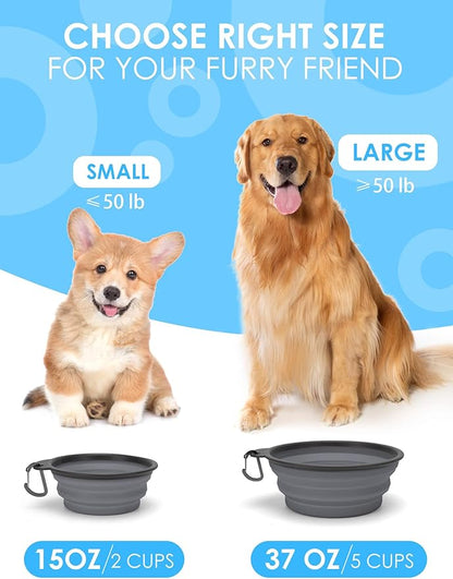 Aonkey Collapsible Dog Bowls with Bottle Carrier, 2 Pack Travel Dog Water Bowl Upgraded Carabiner, One-piece Molded Rim No Fall Off or Crack, Foldable Silicone Portable for Pets Walking Hiking 37oz