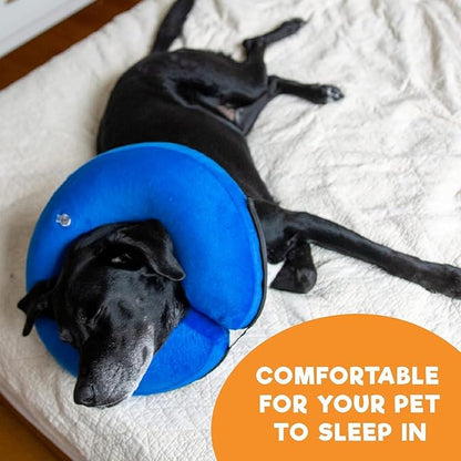 Protective Inflatable Collar for Dogs and Cats - Soft Pet Recovery Collar Does Not Block Vision E-Collar, Soft Protective Cone for Dogs After Surgery (Blue, [Neck:15"-19"] Large)