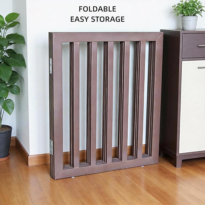 Dog Gate Indoor, Freestanding Dog Fence for The House, Doorways, Hallways,or Stairs,Pet Gate Foldable Wooden,Expandable 24" Height 2 Panels,Brown