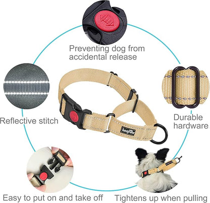 haapaw 2 Packs Martingale Dog Collar with Quick Release Buckle Reflective Dog Training Collars for Small Medium Large Dogs (L Neck 17"-21", Beige, 1+1 Packs)