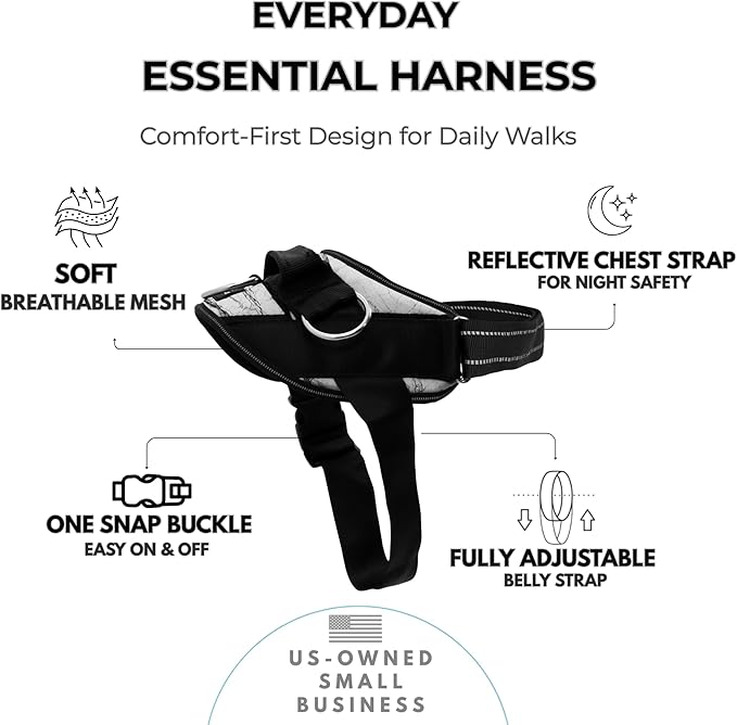 ShawnCo Essential Dog Harness, No-Pull Pet Vest with 3 Leash Clips, No Choke, Reflective, Adjustable and Padded, for Easy Walking and Training for Small, Medium and Large Dogs (White Marble, XS)