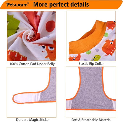 PetWarm Dog Surgery Suit, Onesies for Dogs, Professional Dog Abdominal Wounds Bandages Substitute E-Collar and Cone, Anti-Licking Surgical Recovery Suit for Dogs, Dinosaur Pattern, Yellow, L