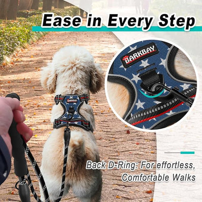BARKBAY Dog Harness No Pull Mesh for Small Dogs - Adjustable, Reflective, Comfortable, No Choke, Heavy-Duty - Perfect for Outdoor Training, Walking, and Hiking - Strong & Durable - S & Blue Star Mesh