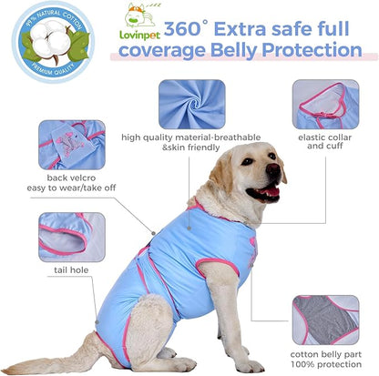 LovinPet Dog Recovery Suit for Large Medium Dogs - Bodysuit Onesie for Shedding Skin Disease Pet Pajamas Dog Anti Licking for Abdominal Wound After Surgery,Elephant,Blue,M