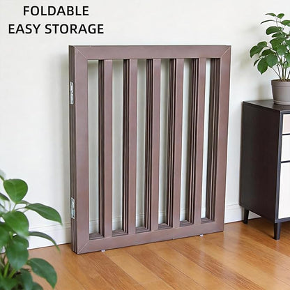 ZJSF Freestanding Indoor Dog Gate for House Foldable Wood Puppy Gate for Doorways Pet Gate for Stairs Extra Wide Pet Fence, Brown, 24" Height 2 Panels